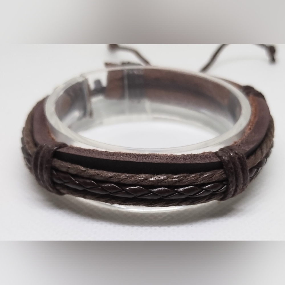 Men's Bracelet Leather Braided‎ Brown New f30